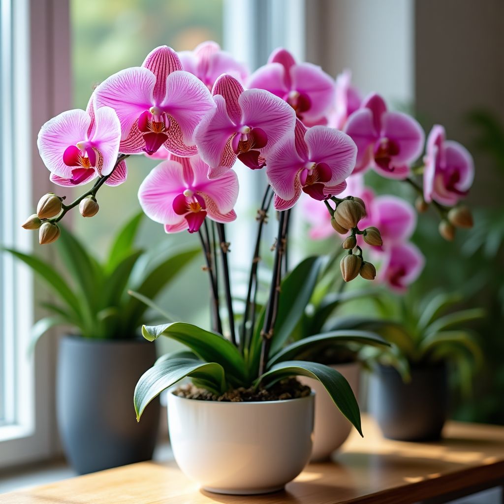Plantes à fleurs orchidées colorées en pot