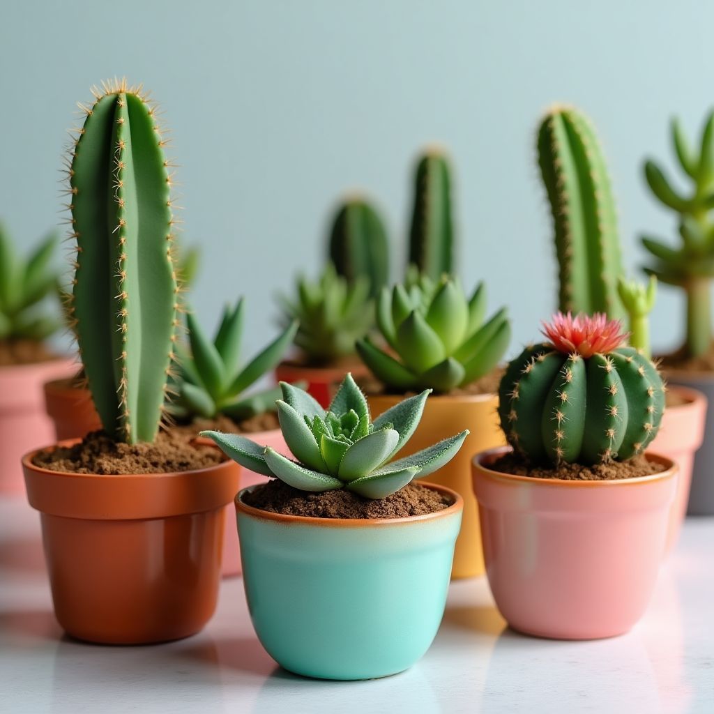 Collection variée de succulentes et cactus colorés