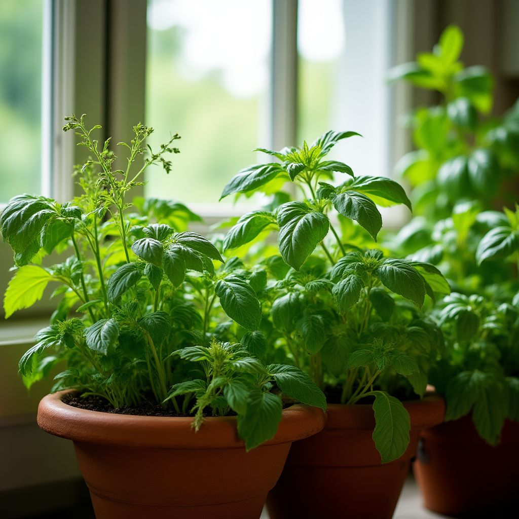Cuisine avec jardin d'herbes aromatiques intérieur